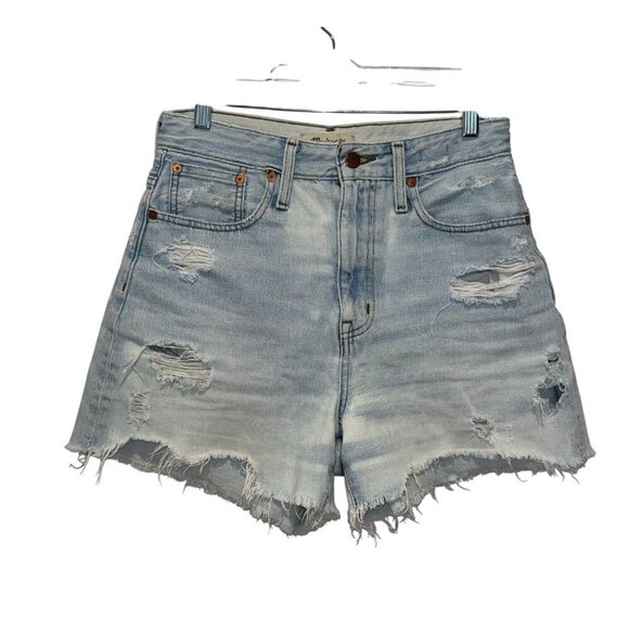 Madewell Womens High-Rise Distressed Denim Shorts Light Wash Frayed Hem Size 28 - Picture 1 of 8